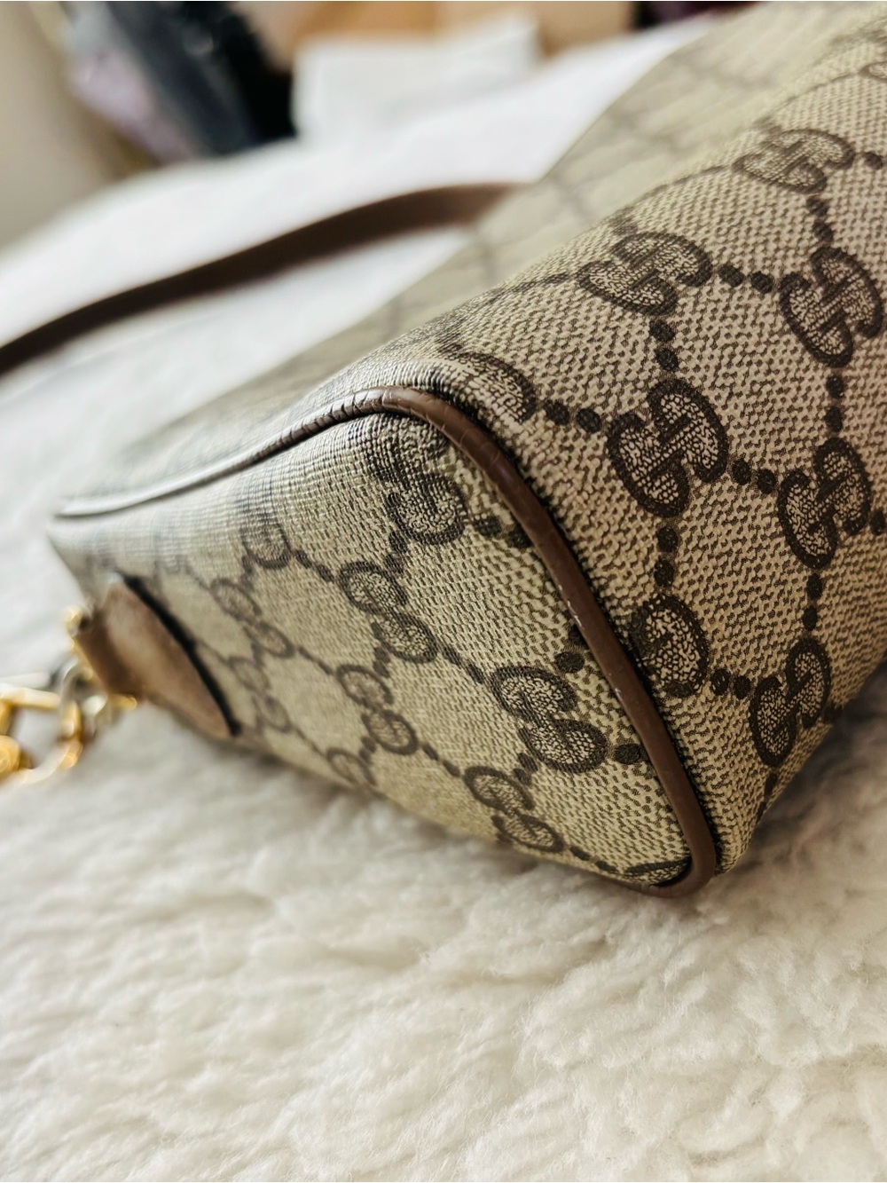 Gucci Vintage Sherry Line PVC GG Logo Brown/Beige Leather Small Shoulder Bag - Picture 6 of 16